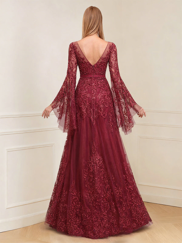 A-Line/Princess Scoop Long Sleeves Floor-Length Mother of the Bride Dresses with Applique