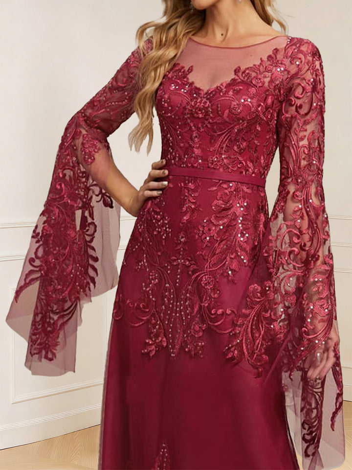 A-Line/Princess Scoop Long Sleeves Floor-Length Mother of the Bride Dresses with Applique