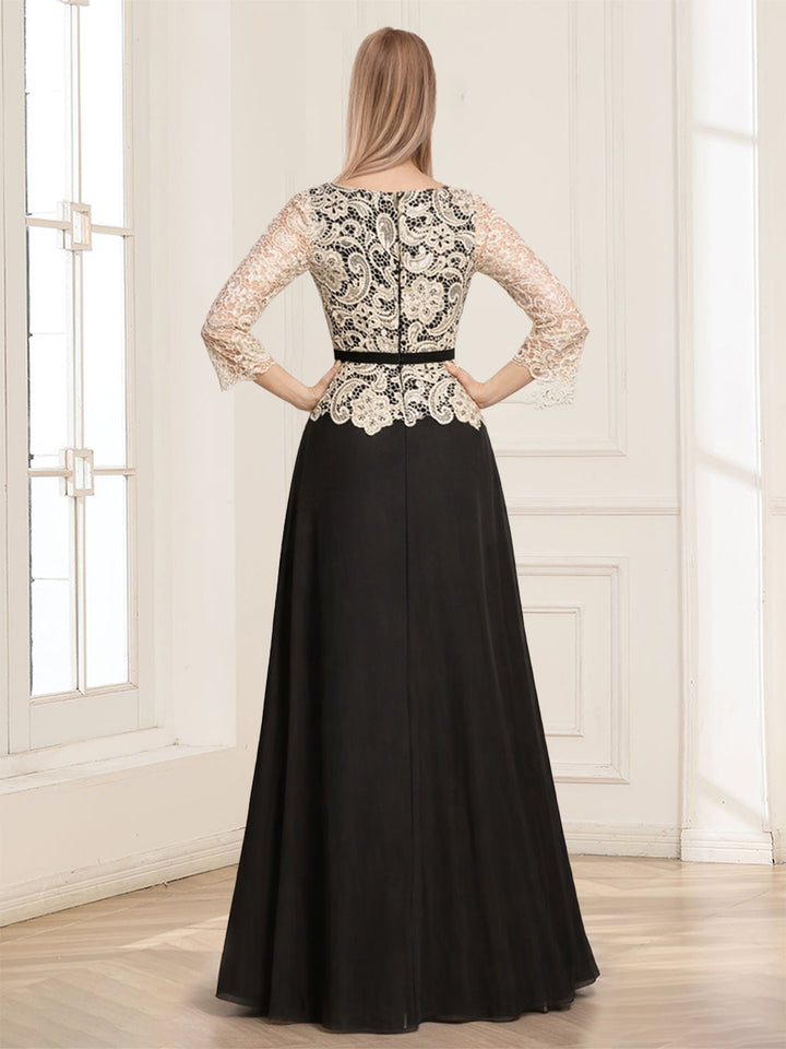 A-Line/Princess Scoop 3/4 Sleeves Floor-Length Mother of the Bride Dresses with Applique &amp; Belt