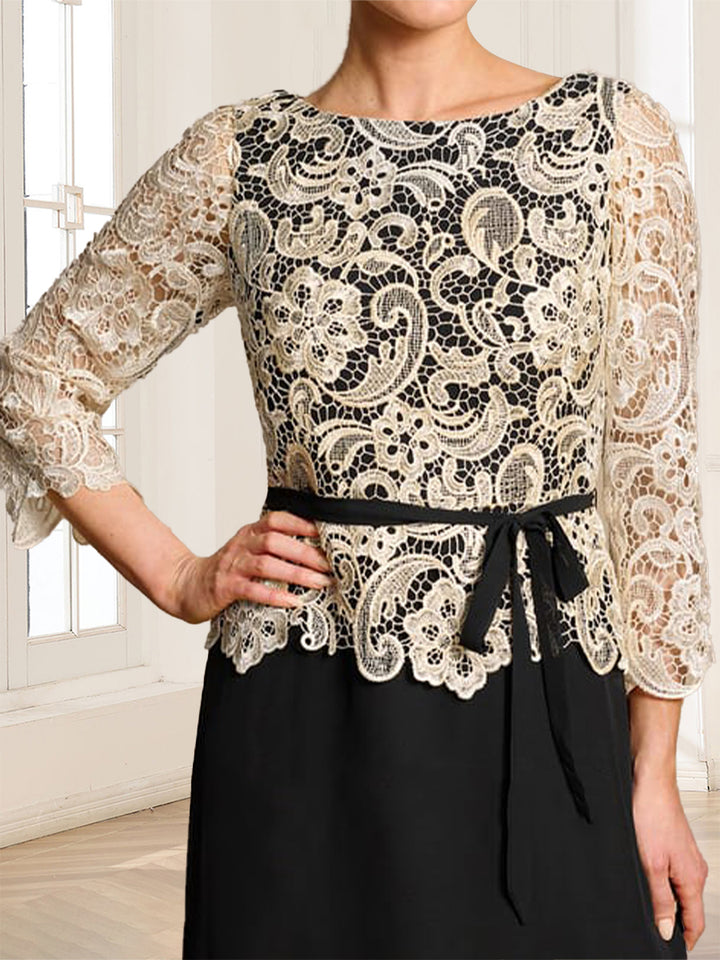 A-Line/Princess Scoop 3/4 Sleeves Floor-Length Mother of the Bride Dresses with Applique &amp; Belt