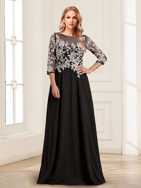 A-Line/Princess Scoop 3/4 Sleeves Floor-Length Mother of the Bride Dresses with Applique