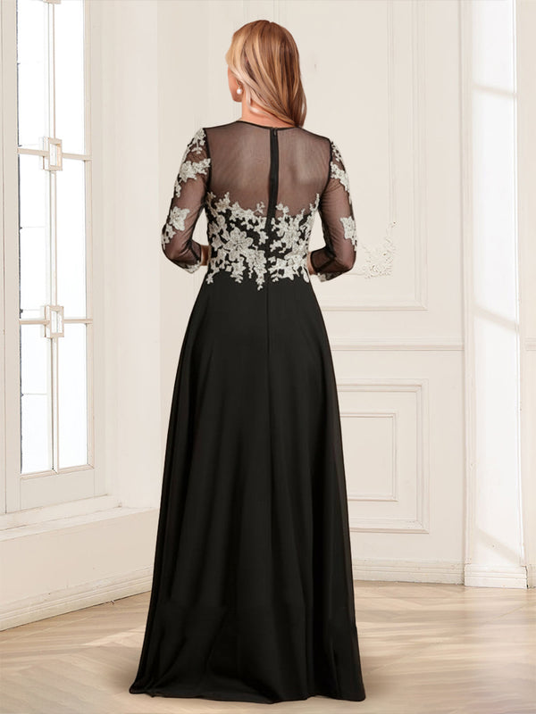 A-Line/Princess Scoop 3/4 Sleeves Floor-Length Mother of the Bride Dresses with Applique