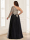 A-Line/Princess One-Shoulder Long Sleeves Floor-Length Plus Size Mother of the Bride Dresses with Lace & Split Side
