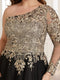 A-Line/Princess One-Shoulder Long Sleeves Floor-Length Plus Size Mother of the Bride Dresses with Lace & Split Side