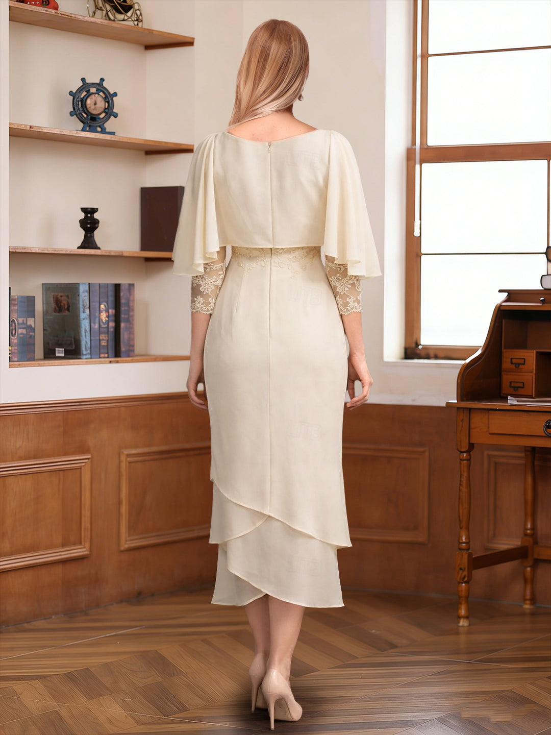 Sheath/Column Scoop 3/4 Sleeves Asymmetrical Mother of the Bride Dresses with Ruffles