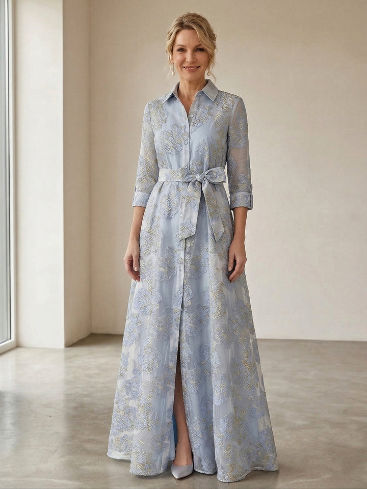 A-Line/Princess Shirt Collar  3/4 Sleeves Mother of the Bride Dresses with Split Side &amp; Bowknot