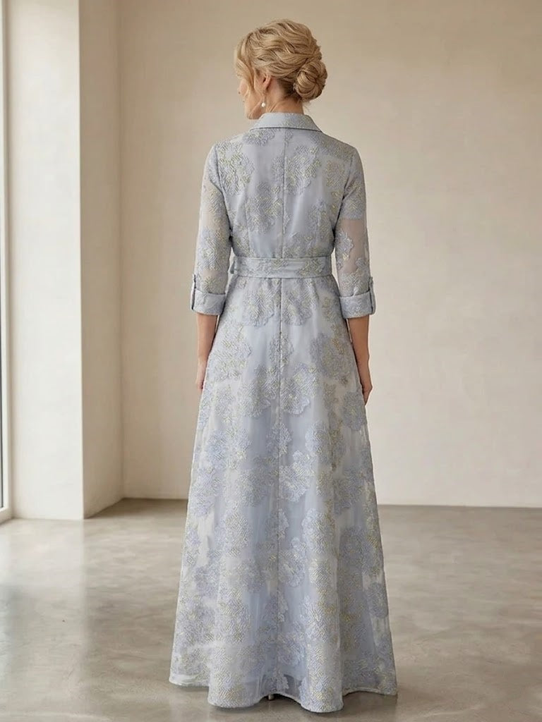 Lavetir A-Line/Princess Shirt Collar 3/4 Sleeves Mother of the Bride Dresses with Split Side & Bowknot 2026