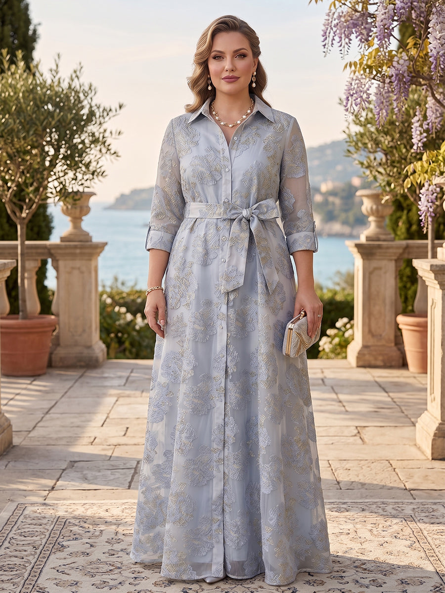 Lavetir A-Line/Princess Shirt Collar 3/4 Sleeves Plus Size Mother of the Bride Dresses with Split Side & Bowknot 2026