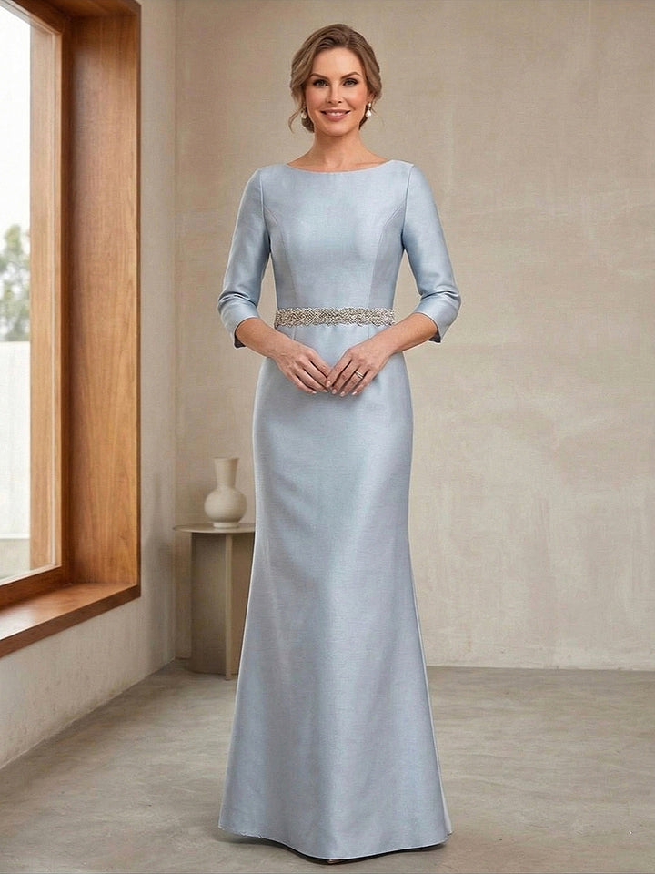 Sheath/Column Crew Neck 3/4 Sleeves Mother of the Bride Dresses with Beading &amp; Sash