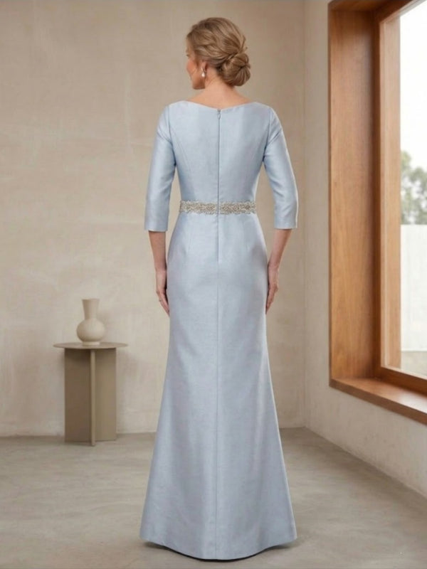 Sheath/Column Crew Neck 3/4 Sleeves Mother of the Bride Dresses with Beading & Sash