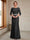 Sheath/Column Crew Neck 3/4 Sleeves Mother of the Bride Dresses with Beading & Sash