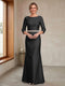 Sheath/Column Crew Neck 3/4 Sleeves Mother of the Bride Dresses with Beading & Sash