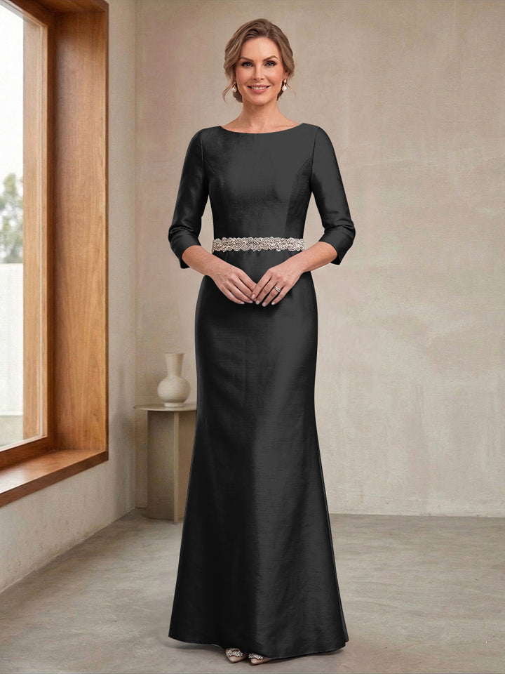 Sheath/Column Crew Neck 3/4 Sleeves Mother of the Bride Dresses with Beading &amp; Sash