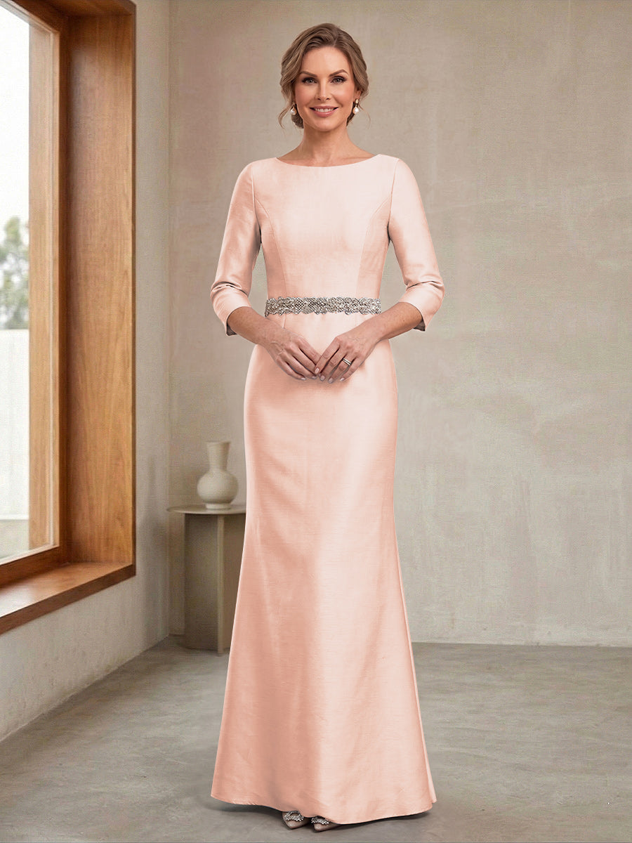 Sheath/Column Crew Neck 3/4 Sleeves Mother of the Bride Dresses with Beading &amp; Sash
