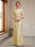 Sheath/Column Crew Neck 3/4 Sleeves Mother of the Bride Dresses with Beading & Sash