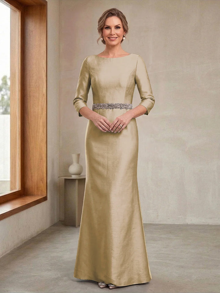 Sheath/Column Crew Neck 3/4 Sleeves Mother of the Bride Dresses with Beading &amp; Sash