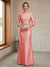 Sheath/Column Crew Neck 3/4 Sleeves Mother of the Bride Dresses with Beading & Sash
