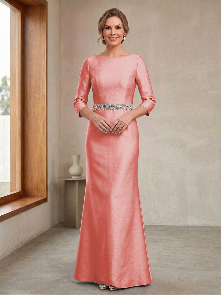 Sheath/Column Crew Neck 3/4 Sleeves Mother of the Bride Dresses with Beading &amp; Sash