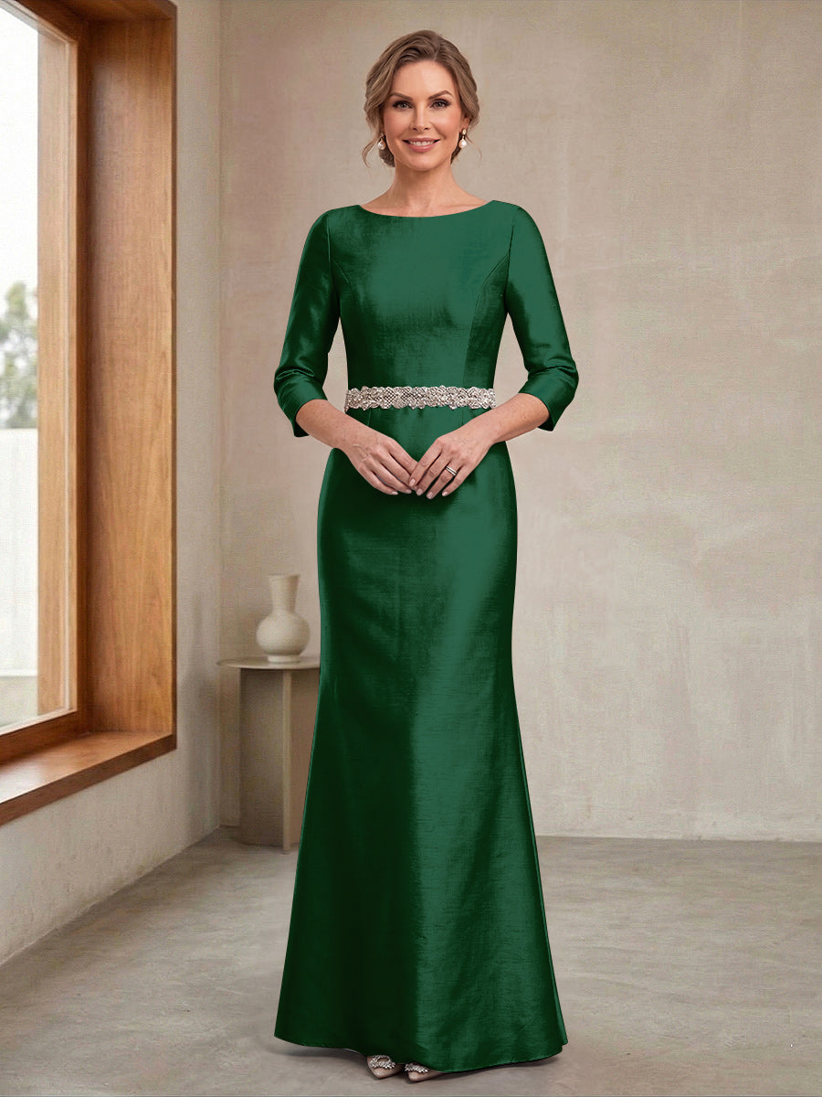 Sheath/Column Crew Neck 3/4 Sleeves Mother of the Bride Dresses with Beading &amp; Sash