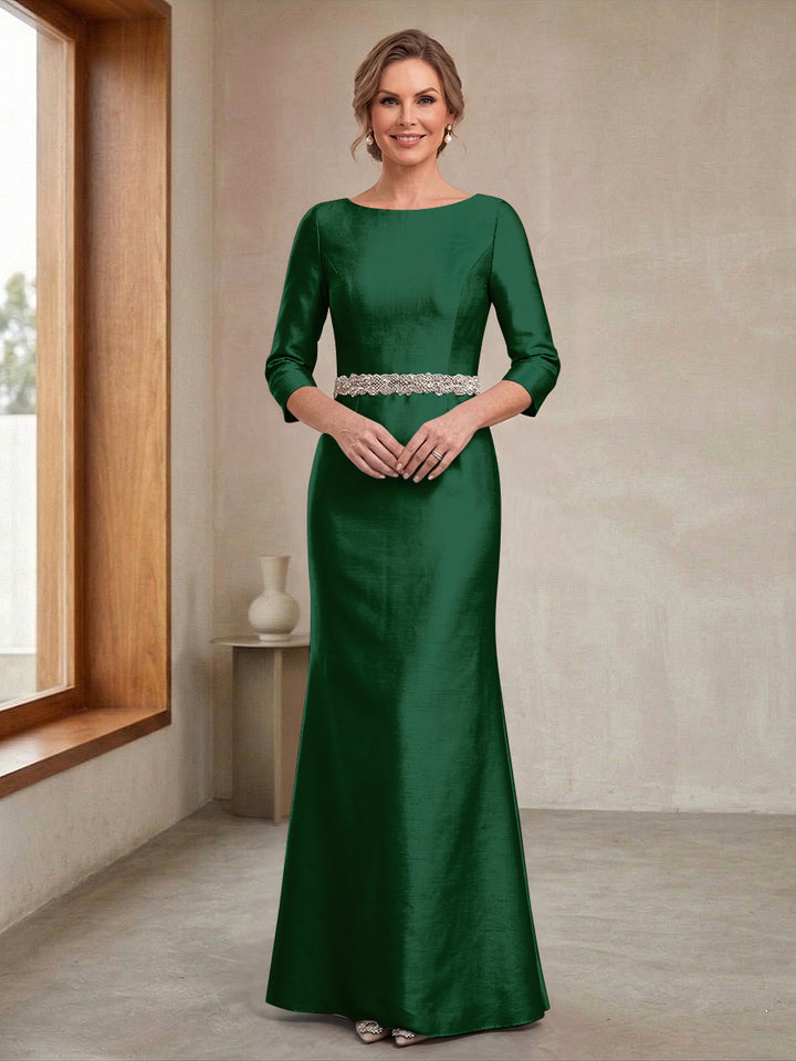 Sheath/Column Crew Neck 3/4 Sleeves Mother of the Bride Dresses with Beading &amp; Sash