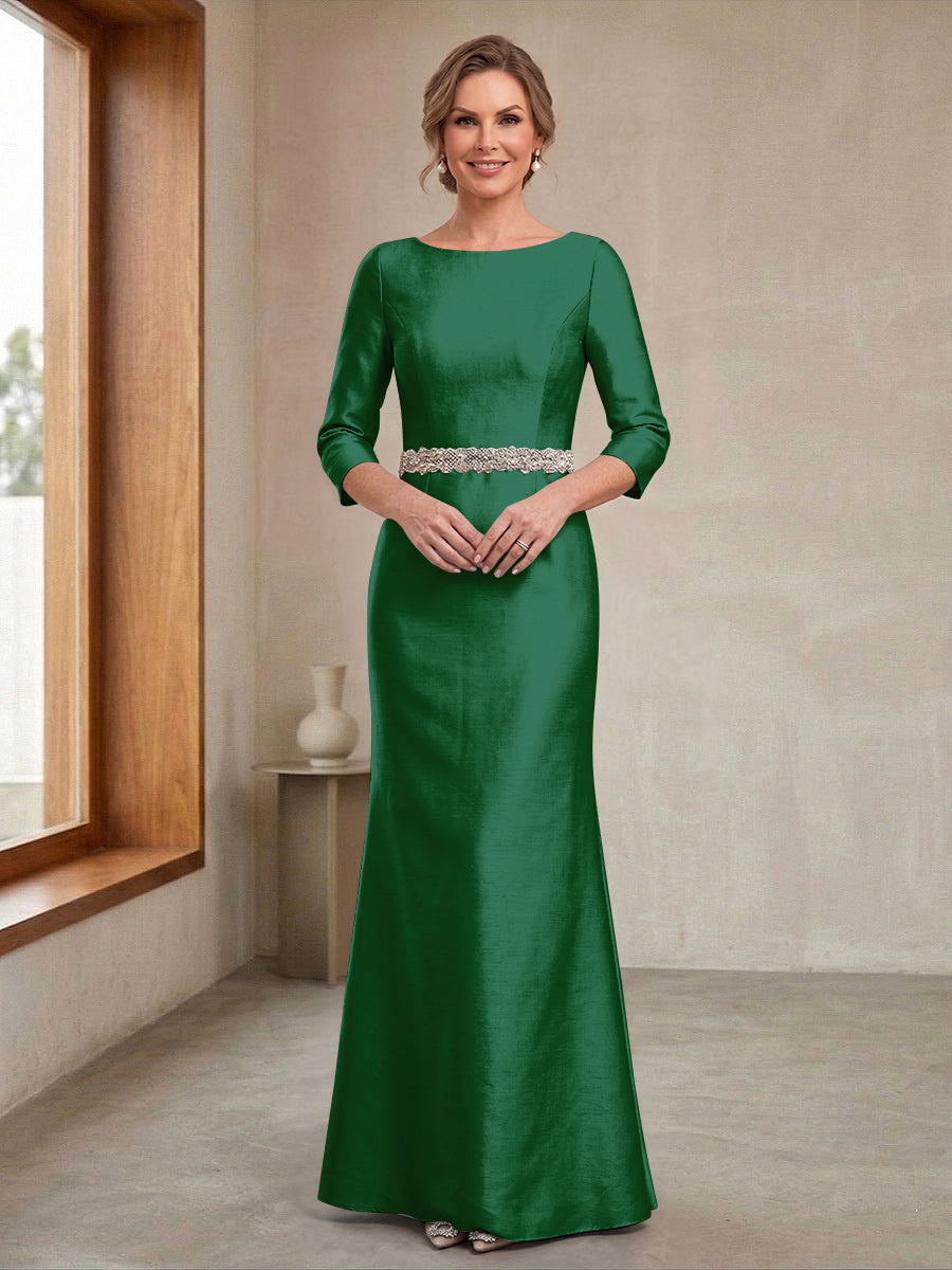 Sheath/Column Crew Neck 3/4 Sleeves Mother of the Bride Dresses with Beading & Sash