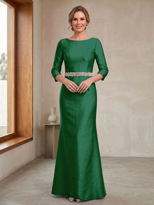 Sheath/Column Crew Neck 3/4 Sleeves Mother of the Bride Dresses with Beading & Sash