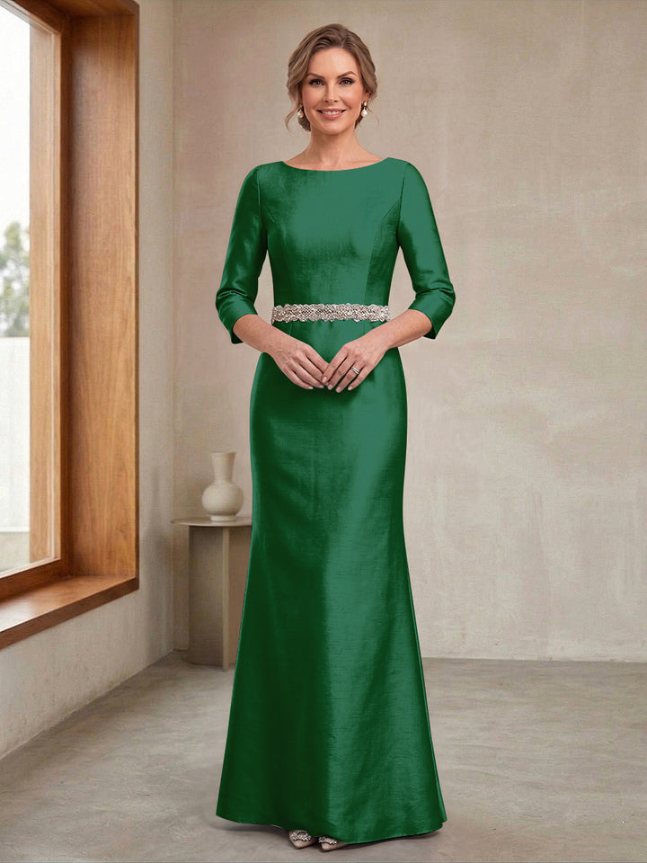 Sheath/Column Crew Neck 3/4 Sleeves Mother of the Bride Dresses with Beading &amp; Sash