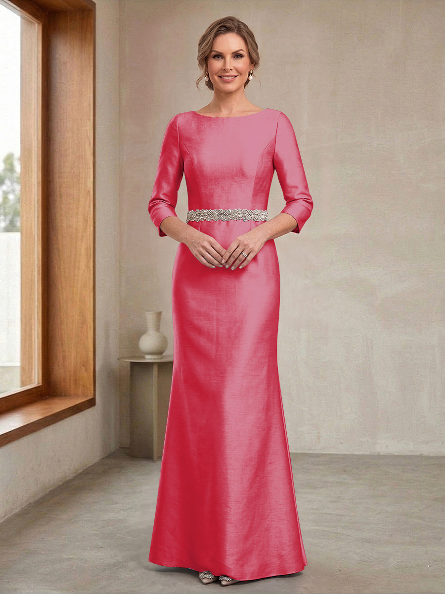 Sheath/Column Crew Neck 3/4 Sleeves Mother of the Bride Dresses with Beading &amp; Sash
