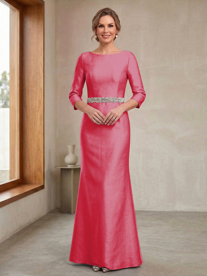 Sheath/Column Crew Neck 3/4 Sleeves Mother of the Bride Dresses with Beading &amp; Sash