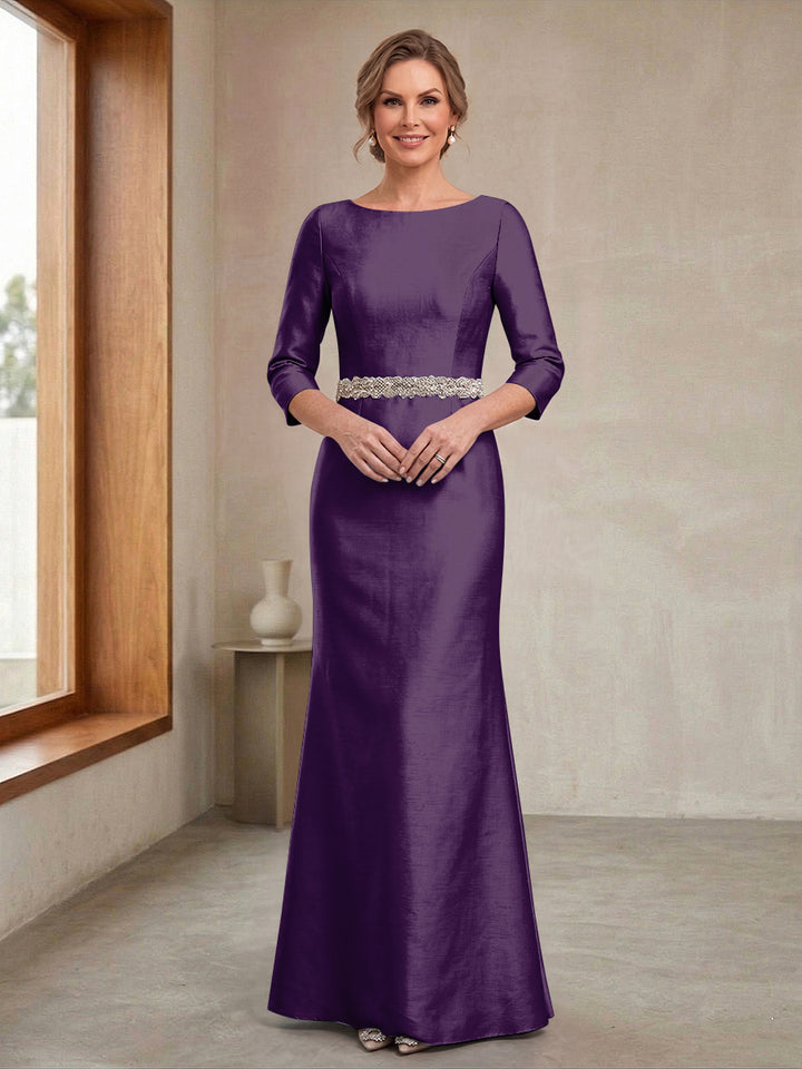 Sheath/Column Crew Neck 3/4 Sleeves Mother of the Bride Dresses with Beading &amp; Sash