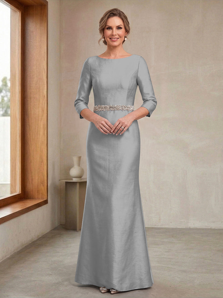 Sheath/Column Crew Neck 3/4 Sleeves Mother of the Bride Dresses with Beading &amp; Sash
