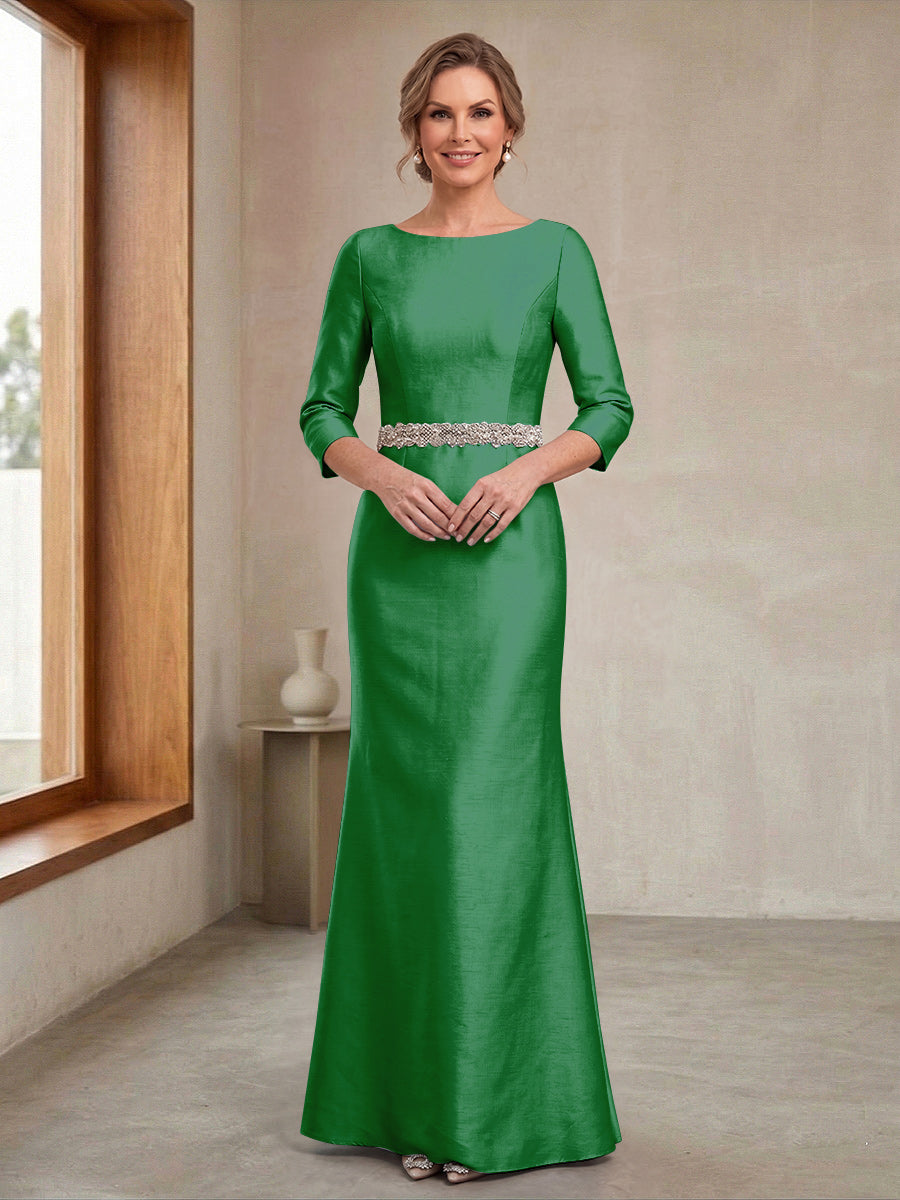 Sheath/Column Crew Neck 3/4 Sleeves Mother of the Bride Dresses with Beading & Sash