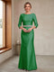 Sheath/Column Crew Neck 3/4 Sleeves Mother of the Bride Dresses with Beading & Sash
