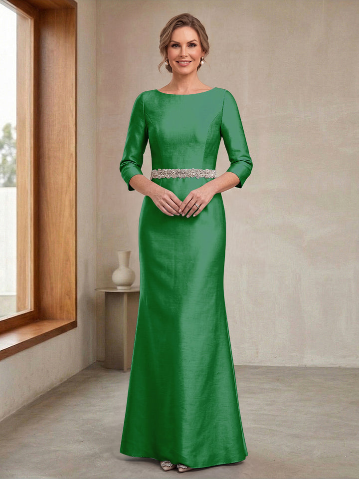 Sheath/Column Crew Neck 3/4 Sleeves Mother of the Bride Dresses with Beading &amp; Sash