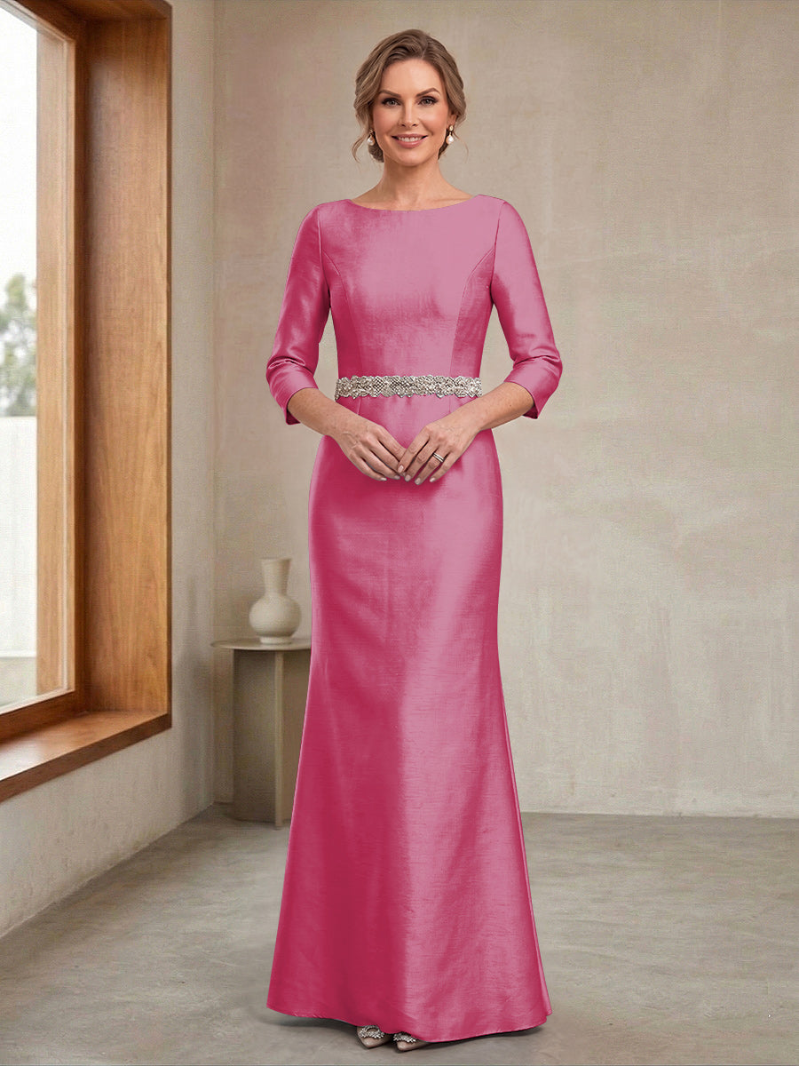 Sheath/Column Crew Neck 3/4 Sleeves Mother of the Bride Dresses with Beading &amp; Sash