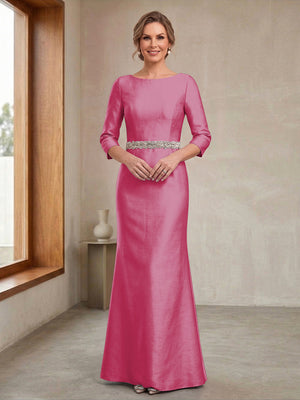 Sheath/Column Crew Neck 3/4 Sleeves Mother of the Bride Dresses with Beading & Sash