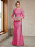 Sheath/Column Crew Neck 3/4 Sleeves Mother of the Bride Dresses with Beading & Sash