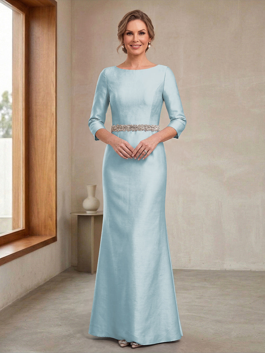 Sheath/Column Crew Neck 3/4 Sleeves Mother of the Bride Dresses with Beading &amp; Sash