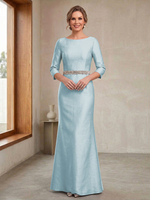 Sheath/Column Crew Neck 3/4 Sleeves Mother of the Bride Dresses with Beading & Sash