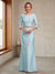 Sheath/Column Crew Neck 3/4 Sleeves Mother of the Bride Dresses with Beading & Sash