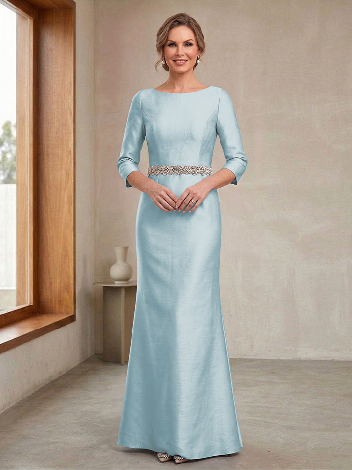 Sheath/Column Crew Neck 3/4 Sleeves Mother of the Bride Dresses with Beading &amp; Sash