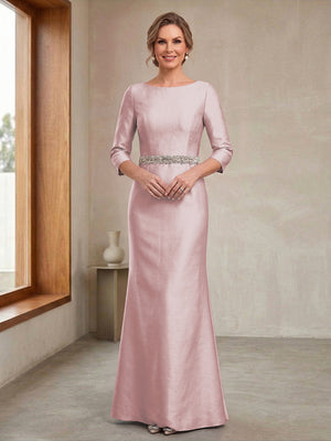 Sheath/Column Crew Neck 3/4 Sleeves Mother of the Bride Dresses with Beading & Sash