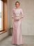 Sheath/Column Crew Neck 3/4 Sleeves Mother of the Bride Dresses with Beading & Sash