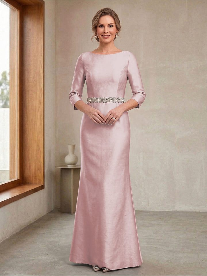 Sheath/Column Crew Neck 3/4 Sleeves Mother of the Bride Dresses with Beading &amp; Sash