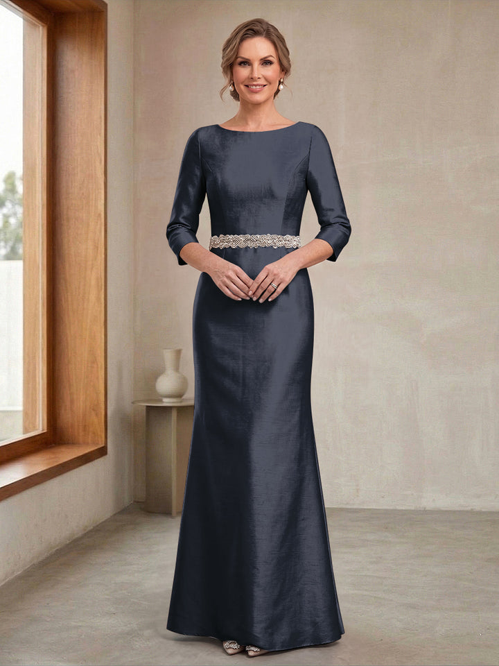 Sheath/Column Crew Neck 3/4 Sleeves Mother of the Bride Dresses with Beading &amp; Sash