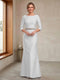 Sheath/Column Crew Neck 3/4 Sleeves Mother of the Bride Dresses with Beading & Sash