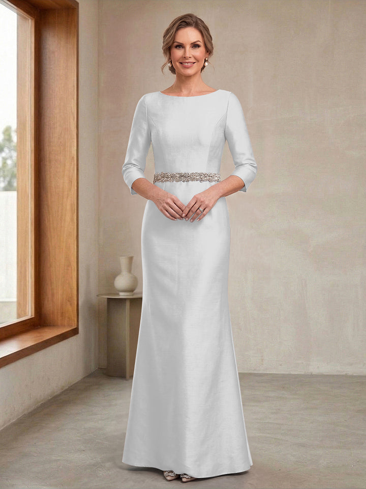 Sheath/Column Crew Neck 3/4 Sleeves Mother of the Bride Dresses with Beading &amp; Sash