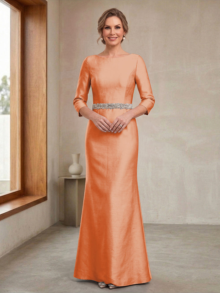 Sheath/Column Crew Neck 3/4 Sleeves Mother of the Bride Dresses with Beading &amp; Sash