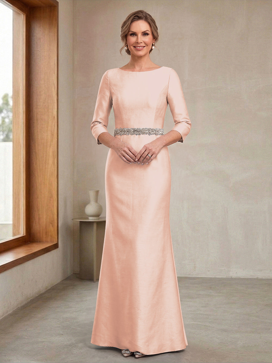 Sheath/Column Crew Neck 3/4 Sleeves Mother of the Bride Dresses with Beading &amp; Sash