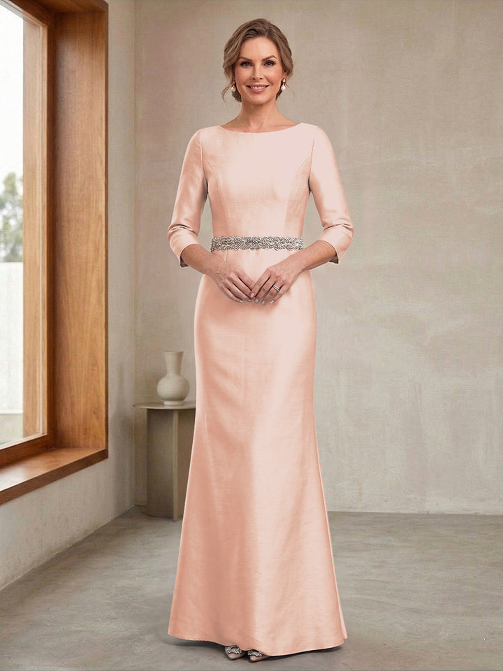 Sheath/Column Crew Neck 3/4 Sleeves Mother of the Bride Dresses with Beading &amp; Sash